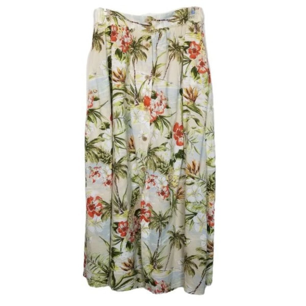 Zara Basics S Cream Floral Print Midi Skirt Button